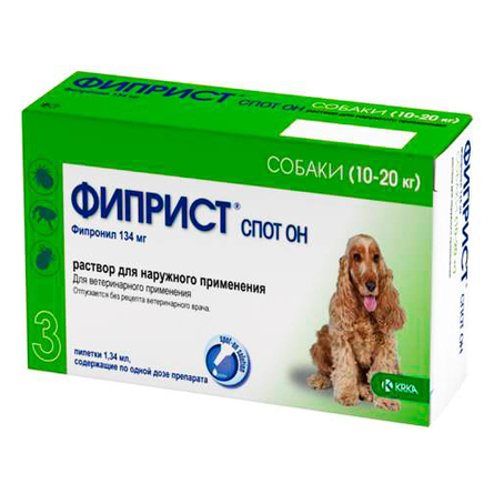 KRKA Фиприст Спот-он Инсектоакарицидный препарат для собак 10-20 кг, 3 пипетки по 1,34 мл – интернет-магазин Ле’Муррр